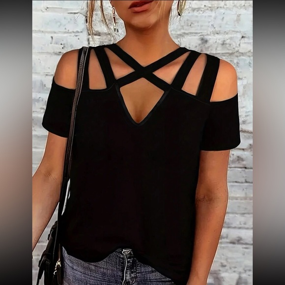 Boho crisscross neck comfy blouse - Picture 1 of 5